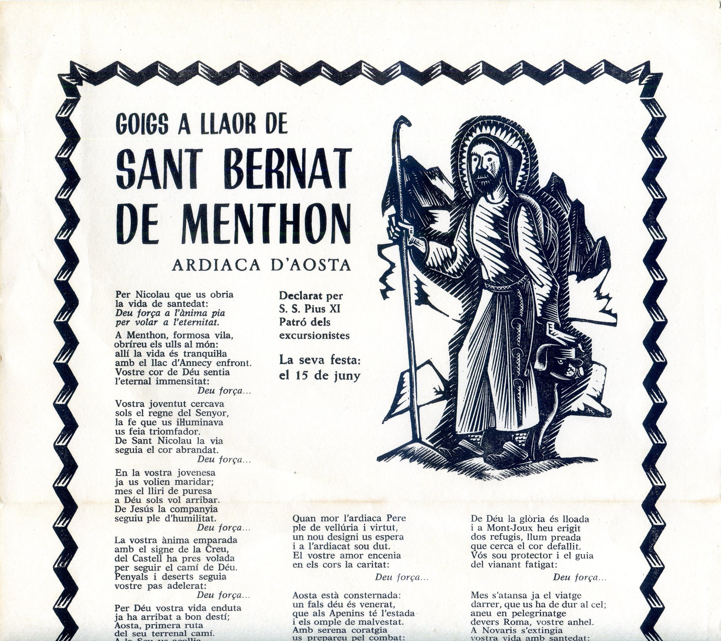 Goigs a llaor de Sant Bernat de Menthon : Ardiaca d'Aosta : Declarat per S. S. Pius XI : Patró dels excursionistes : La seva festa: el 15 de juny - Miniatura 2